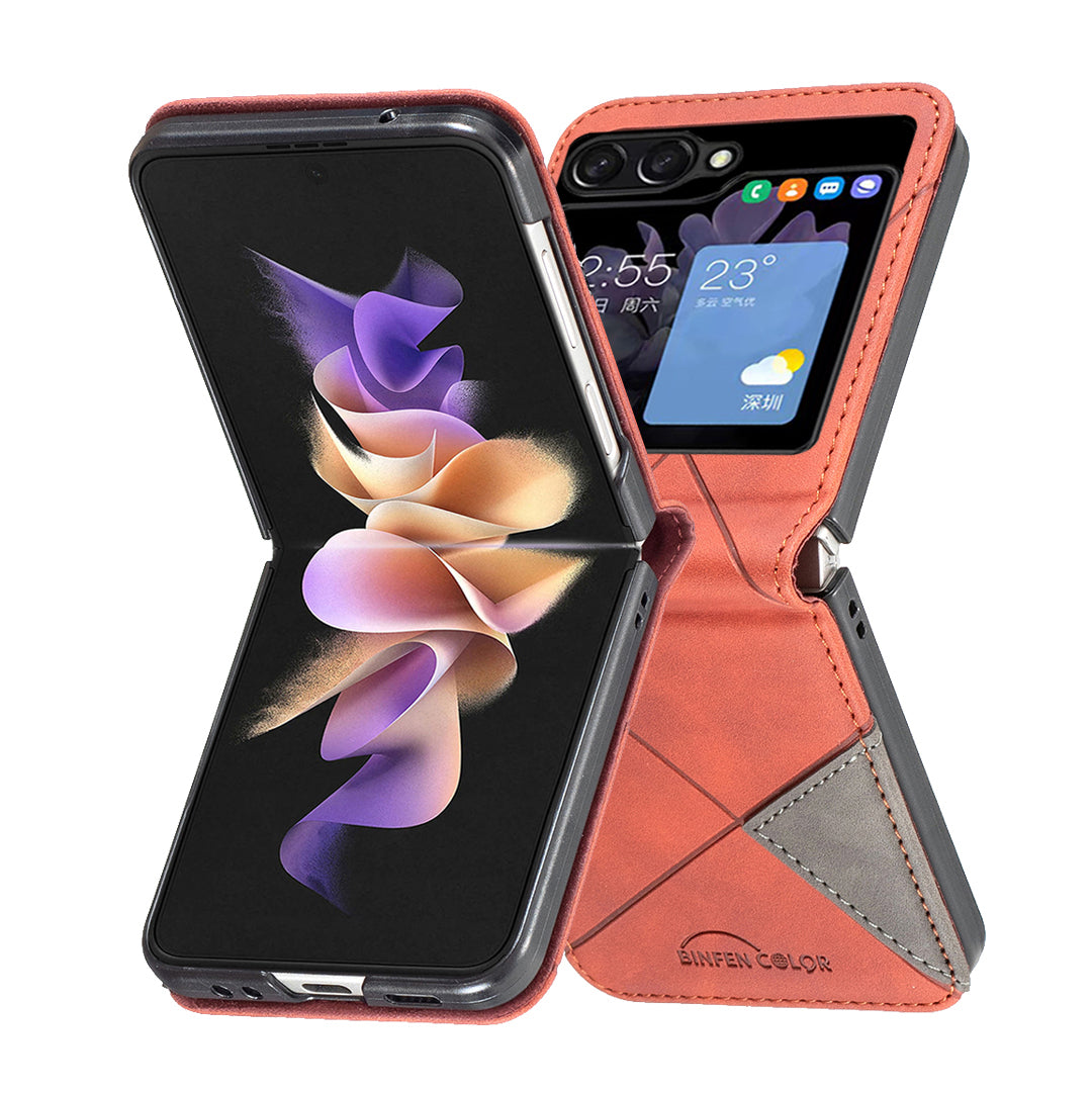 Binfen Color For Samsung Galaxy Z Flip5 5G Phone Case PU Leather+PC Imprinted Pattern Cover - Brown