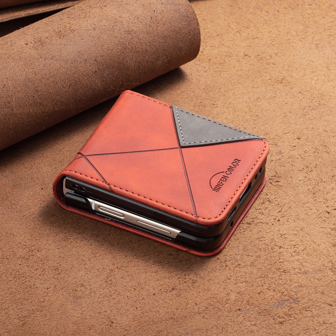 Binfen Color For Samsung Galaxy Z Flip5 5G Phone Case PU Leather+PC Imprinted Pattern Cover - Brown