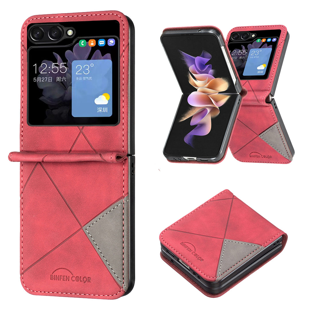 Binfen Color For Samsung Galaxy Z Flip5 5G Phone Case PU Leather+PC Imprinted Pattern Cover - Red