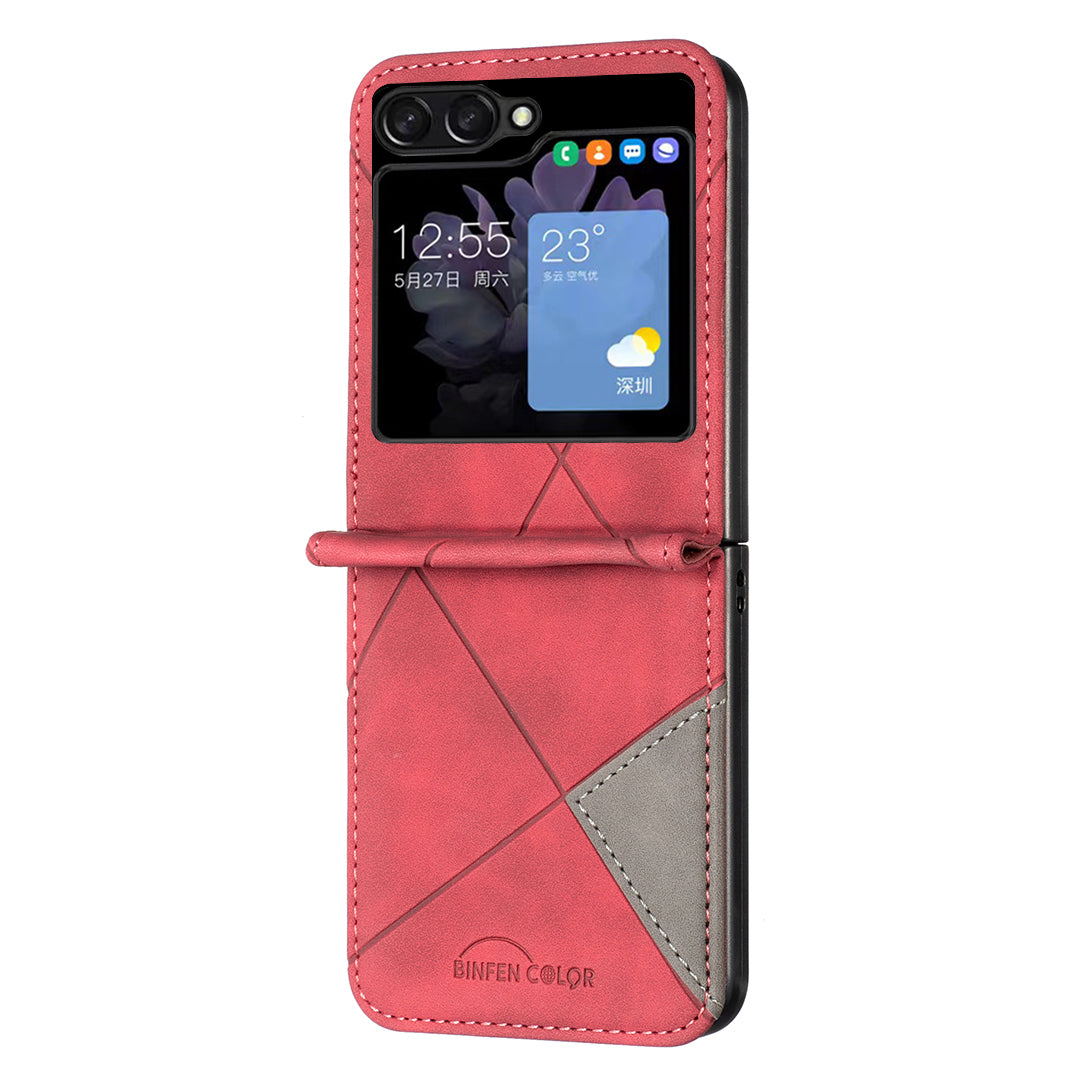 Binfen Color For Samsung Galaxy Z Flip5 5G Phone Case PU Leather+PC Imprinted Pattern Cover - Red