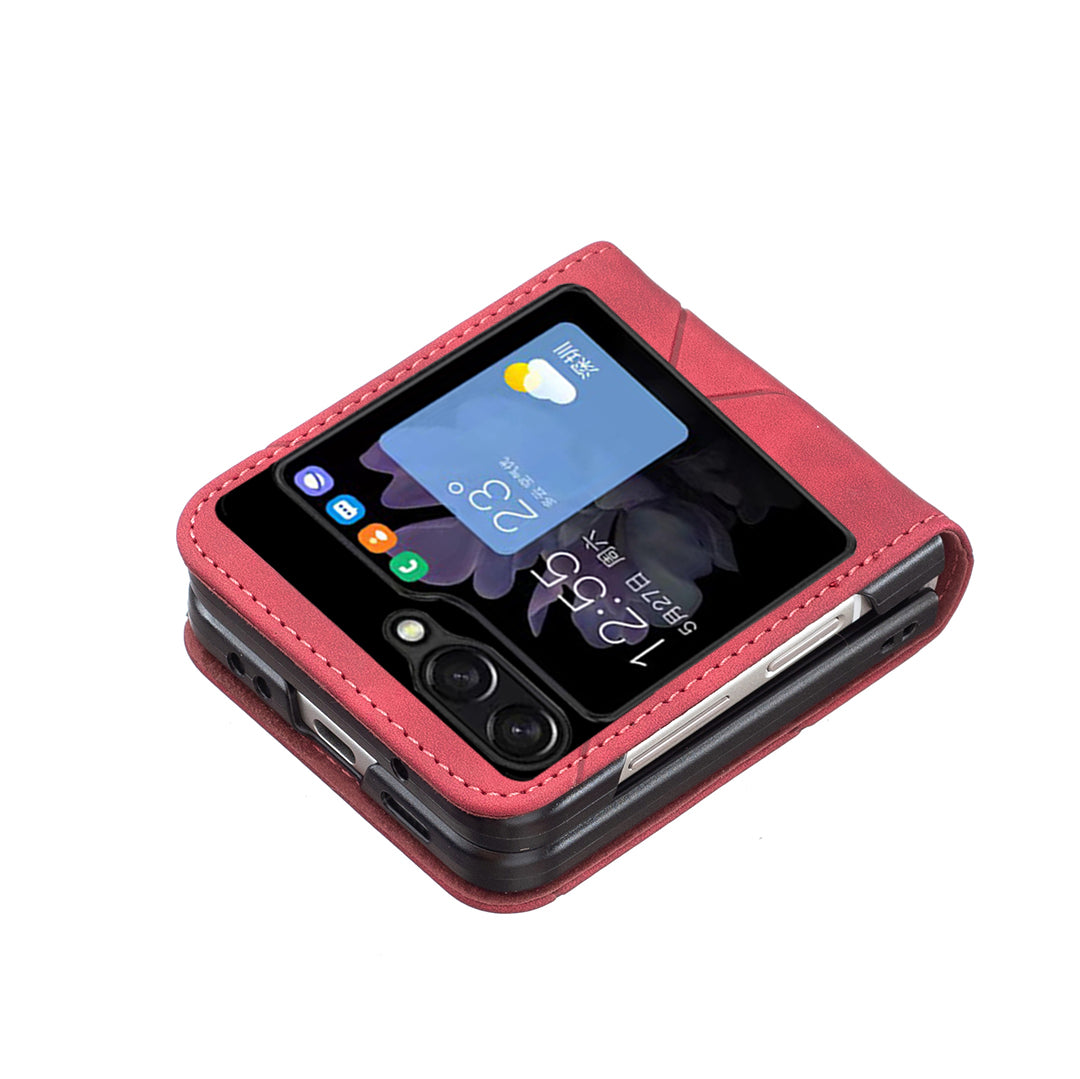 Binfen Color For Samsung Galaxy Z Flip5 5G Phone Case PU Leather+PC Imprinted Pattern Cover - Red