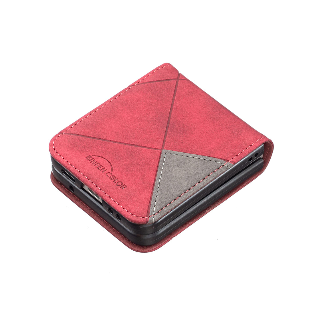 Binfen Color For Samsung Galaxy Z Flip5 5G Phone Case PU Leather+PC Imprinted Pattern Cover - Red