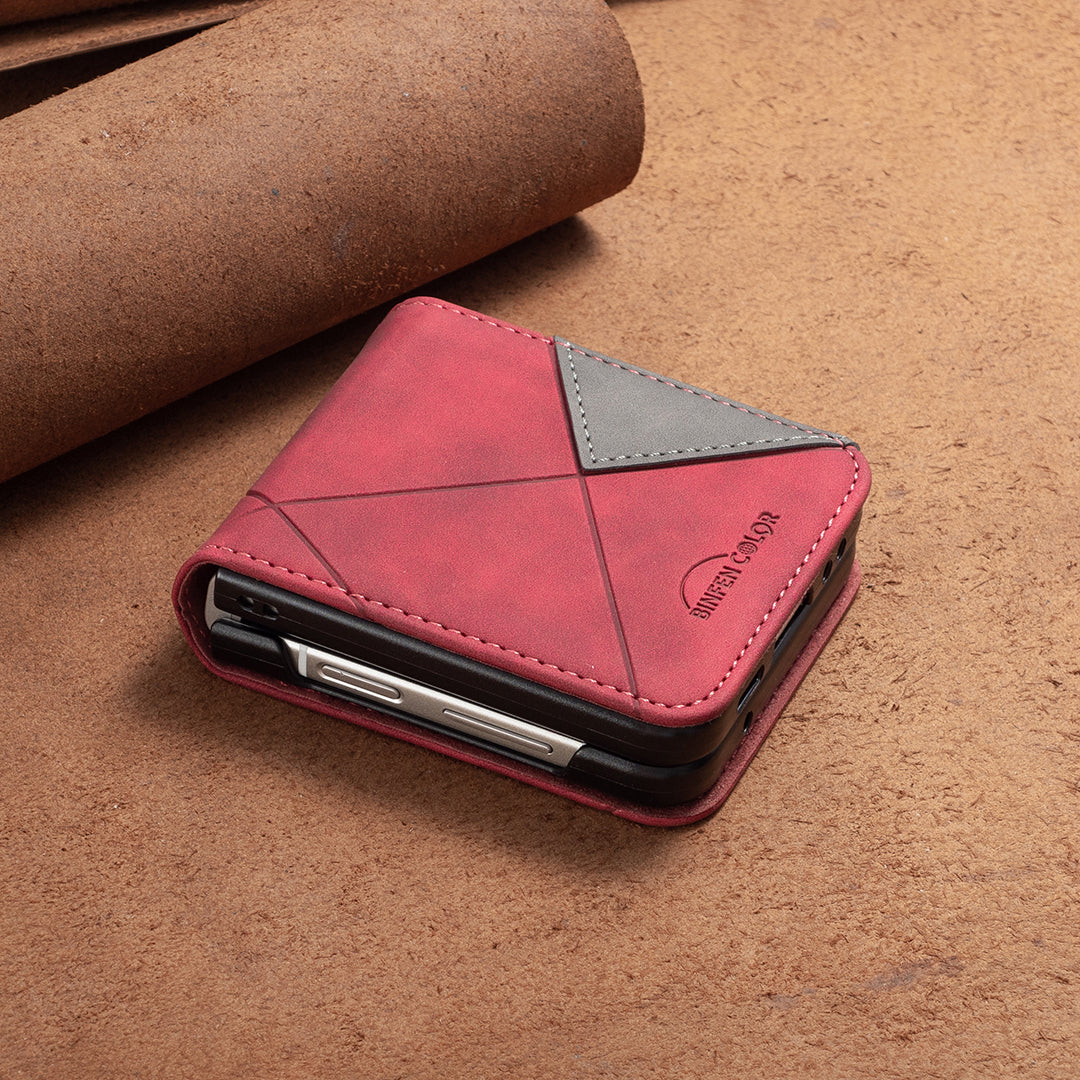 Binfen Color For Samsung Galaxy Z Flip5 5G Phone Case PU Leather+PC Imprinted Pattern Cover - Red