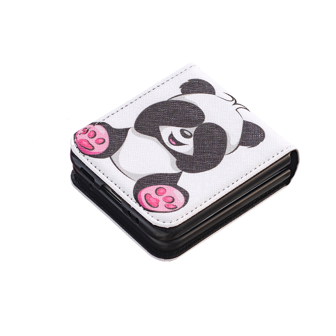 Uniqkart for Samsung Galaxy Z Flip5 5G PU Leather+PC Phone Case Pattern Printing Protective Cover - Panda