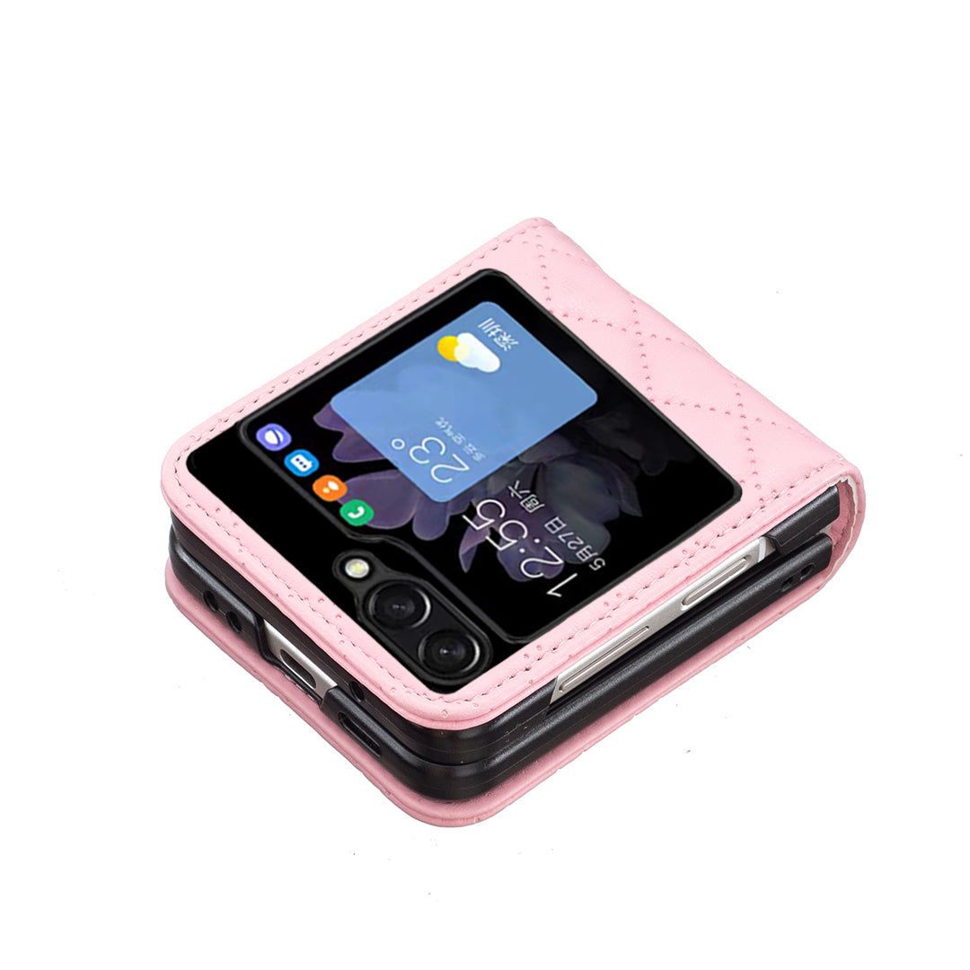 Binfen Color For Samsung Galaxy Z Flip5 5G PU Leather+PC Case Imprinted Rhombus Pattern Phone Cover - Pink