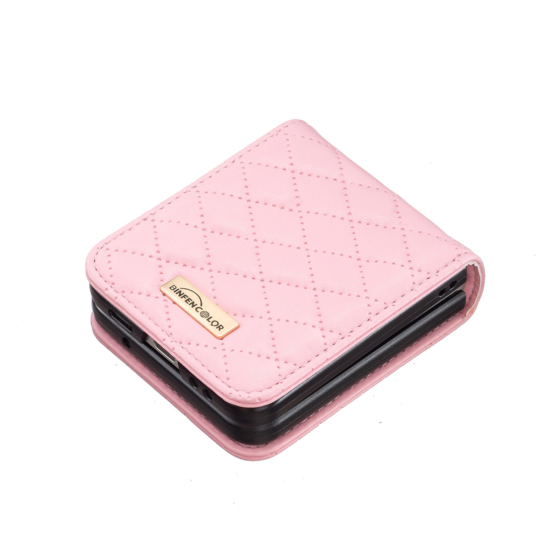 Binfen Color For Samsung Galaxy Z Flip5 5G PU Leather+PC Case Imprinted Rhombus Pattern Phone Cover - Pink