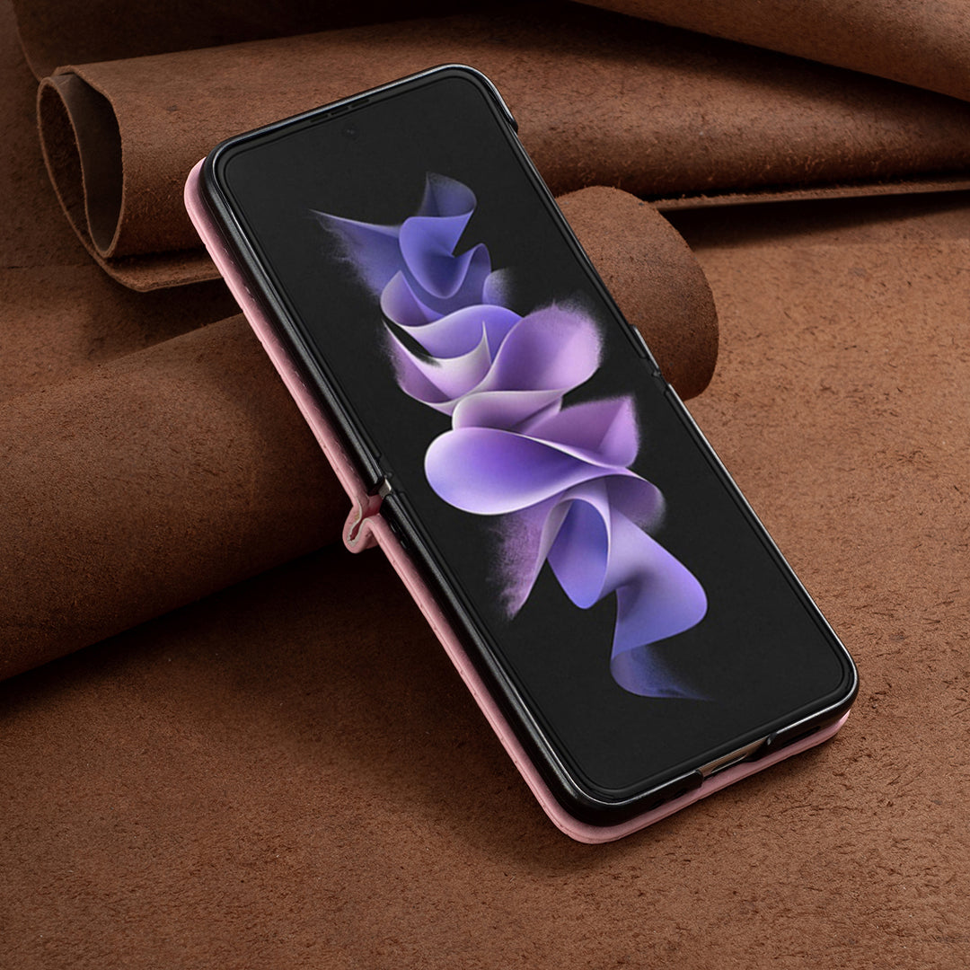 Binfen Color For Samsung Galaxy Z Flip5 5G PU Leather+PC Case Imprinted Rhombus Pattern Phone Cover - Pink