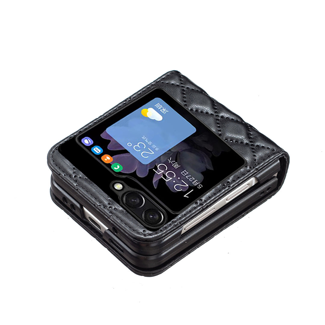 Binfen Color For Samsung Galaxy Z Flip5 5G PU Leather+PC Case Imprinted Rhombus Pattern Phone Cover - Black
