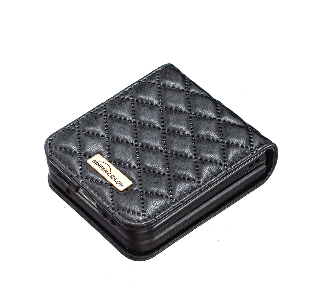Binfen Color For Samsung Galaxy Z Flip5 5G PU Leather+PC Case Imprinted Rhombus Pattern Phone Cover - Black