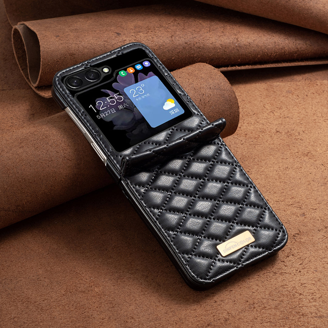 Binfen Color For Samsung Galaxy Z Flip5 5G PU Leather+PC Case Imprinted Rhombus Pattern Phone Cover - Black