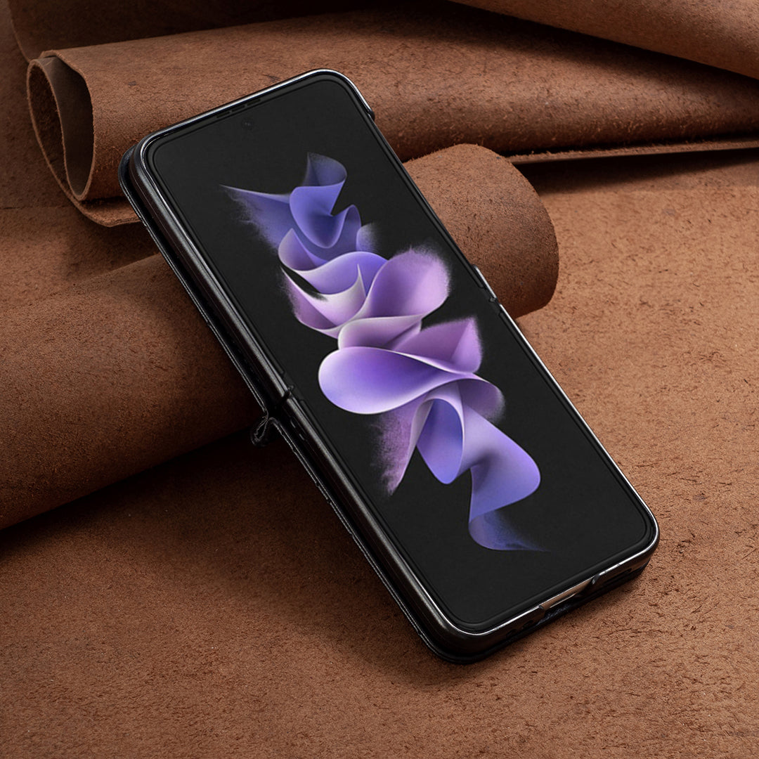 Binfen Color For Samsung Galaxy Z Flip5 5G PU Leather+PC Case Imprinted Rhombus Pattern Phone Cover - Black