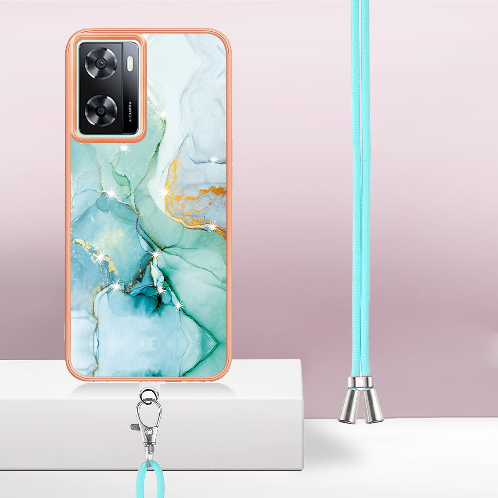 YB IMD Series-9 TPU Phone Case for OnePlus Nord N300 5G / Oppo A57 4G / A57 (2022) 5G / A77 5G / K10 5G / Realme Q5i / Narzo 50 5G / V23 5G , Marble Pattern IMD Cover - Green 003