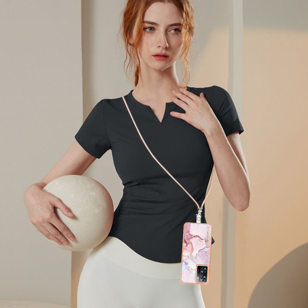 YB IMD Series-9 TPU Phone Case for OnePlus Nord N300 5G / Oppo A57 4G / A57 (2022) 5G / A77 5G / K10 5G / Realme Q5i / Narzo 50 5G / V23 5G , Marble Pattern IMD Cover - Rose Gold 005