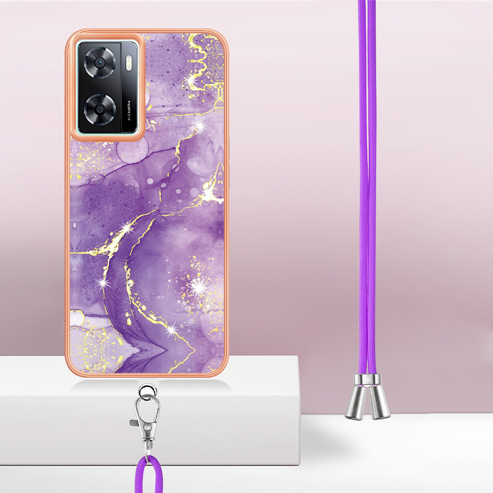YB IMD Series-9 TPU Phone Case for OnePlus Nord N300 5G / Oppo A57 4G / A57 (2022) 5G / A77 5G / K10 5G / Realme Q5i / Narzo 50 5G / V23 5G , Marble Pattern IMD Cover - Purple 002