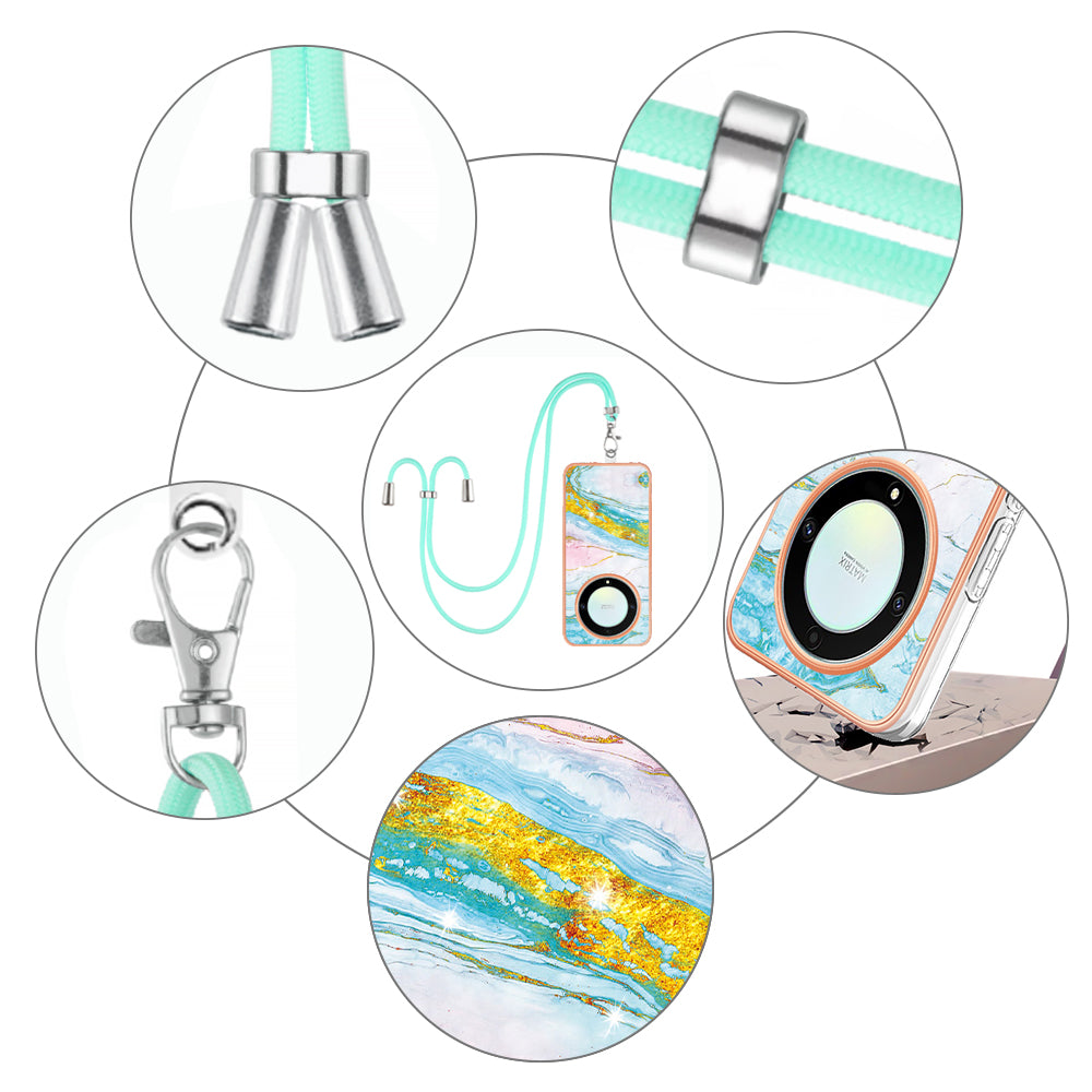 YB IMD Series-9 For Honor X40 5G / X9a 5G / Magic5 Lite 5G IMD Marble Pattern Phone Case Electroplating TPU Cover with Lanyard - Green 004