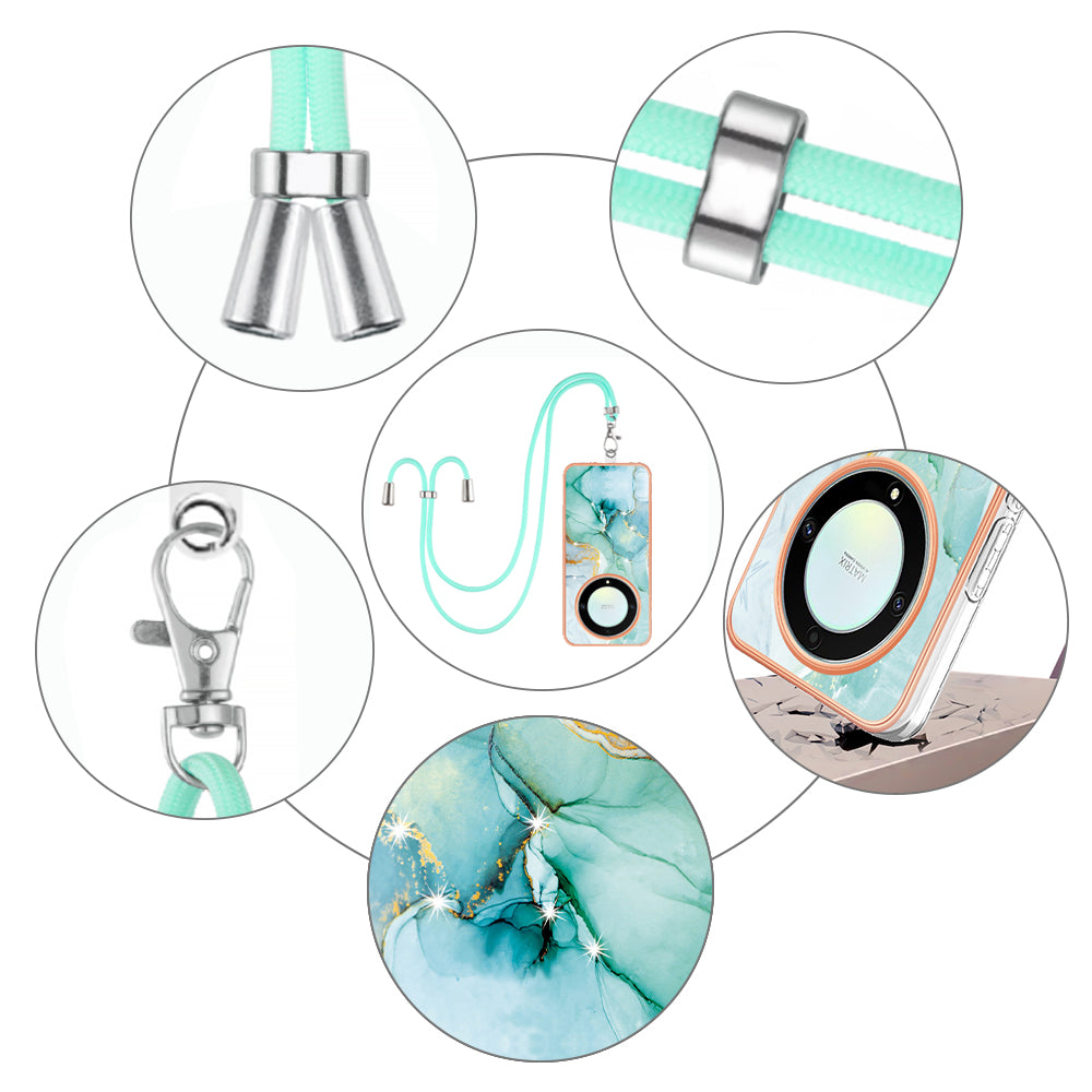 YB IMD Series-9 For Honor X40 5G / X9a 5G / Magic5 Lite 5G IMD Marble Pattern Phone Case Electroplating TPU Cover with Lanyard - Green 003