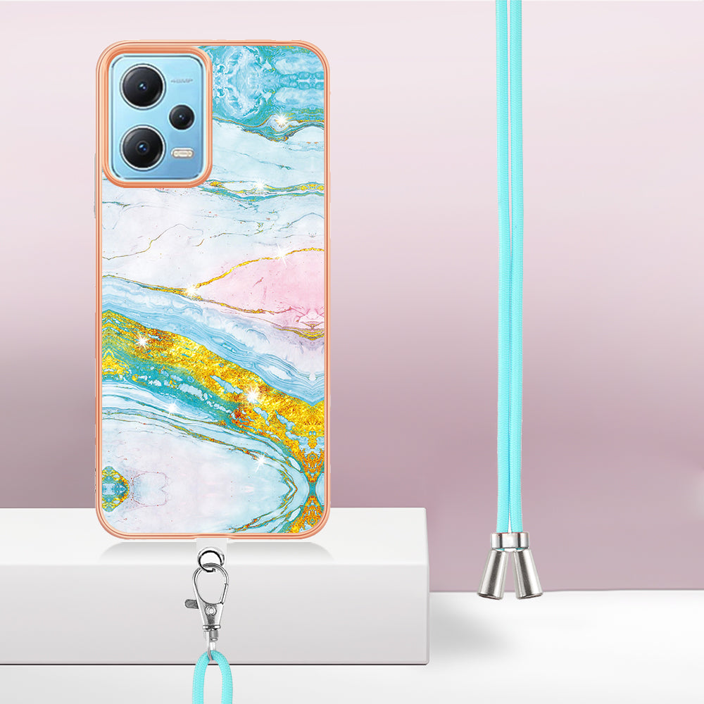 YB IMD Series-9 Marble Pattern Phone Case for Xiaomi Redmi Note 12 5G (China) / (India) / (Global) / Poco X5 5G , Electroplating Frame TPU Cover - Green 004