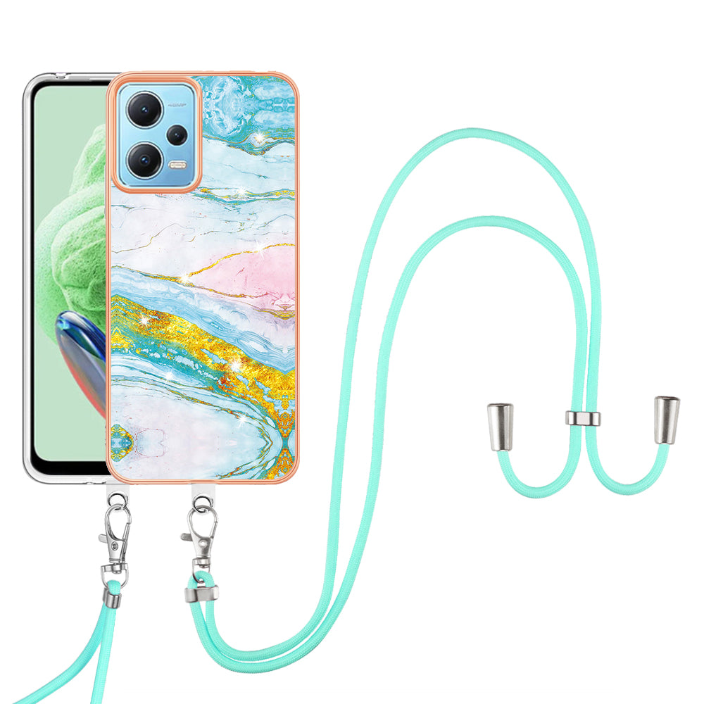 YB IMD Series-9 Marble Pattern Phone Case for Xiaomi Redmi Note 12 5G (China) / (India) / (Global) / Poco X5 5G , Electroplating Frame TPU Cover - Green 004