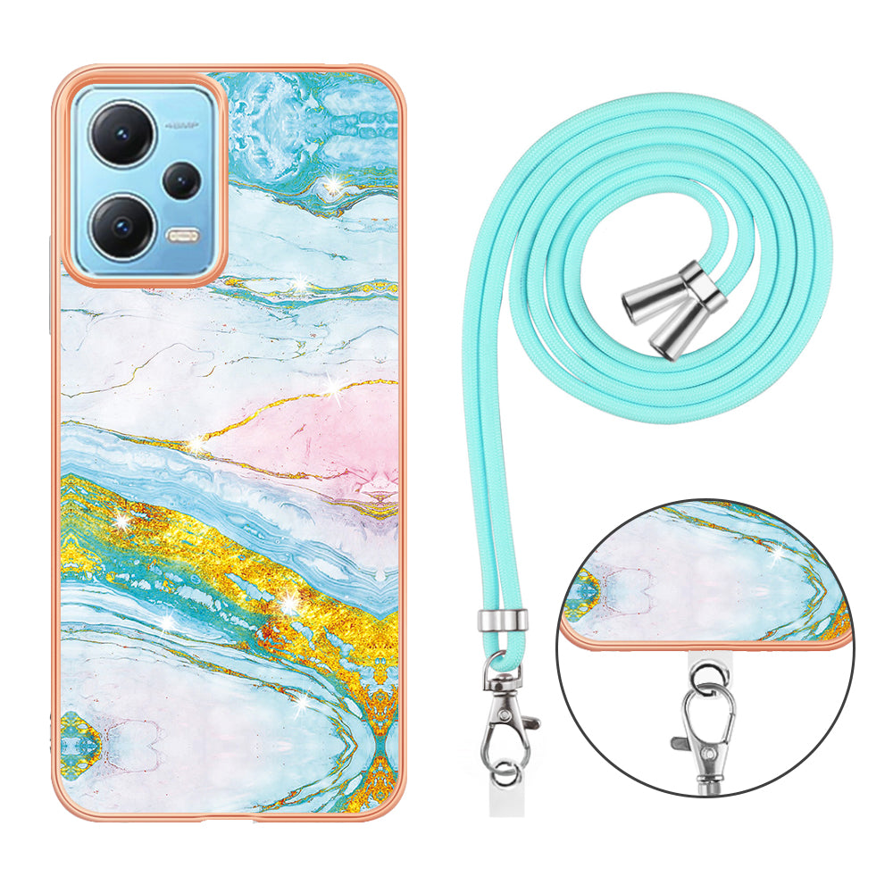 YB IMD Series-9 Marble Pattern Phone Case for Xiaomi Redmi Note 12 5G (China) / (India) / (Global) / Poco X5 5G , Electroplating Frame TPU Cover - Green 004