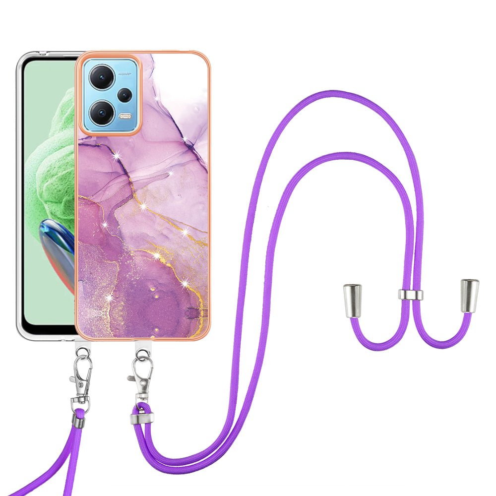 YB IMD Series-9 Marble Pattern Phone Case for Xiaomi Redmi Note 12 5G (China) / (India) / (Global) / Poco X5 5G , Electroplating Frame TPU Cover - Purple 001