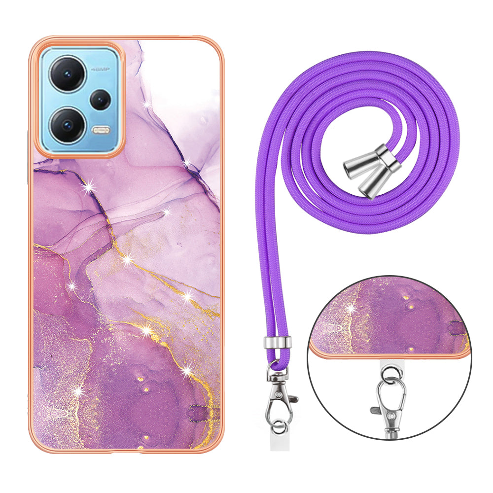 YB IMD Series-9 Marble Pattern Phone Case for Xiaomi Redmi Note 12 5G (China) / (India) / (Global) / Poco X5 5G , Electroplating Frame TPU Cover - Purple 001