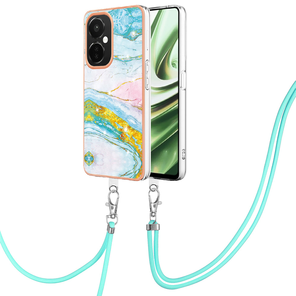 YB IMD Series-9 For OnePlus Nord CE 3 Lite 5G / N30 5G Marble Pattern IMD Case Electroplated TPU Cover with Lanyard - Green 004