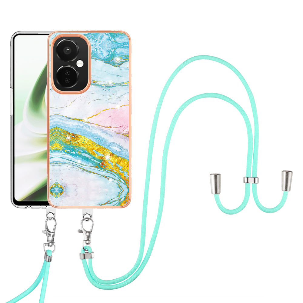 YB IMD Series-9 For OnePlus Nord CE 3 Lite 5G / N30 5G Marble Pattern IMD Case Electroplated TPU Cover with Lanyard - Green 004