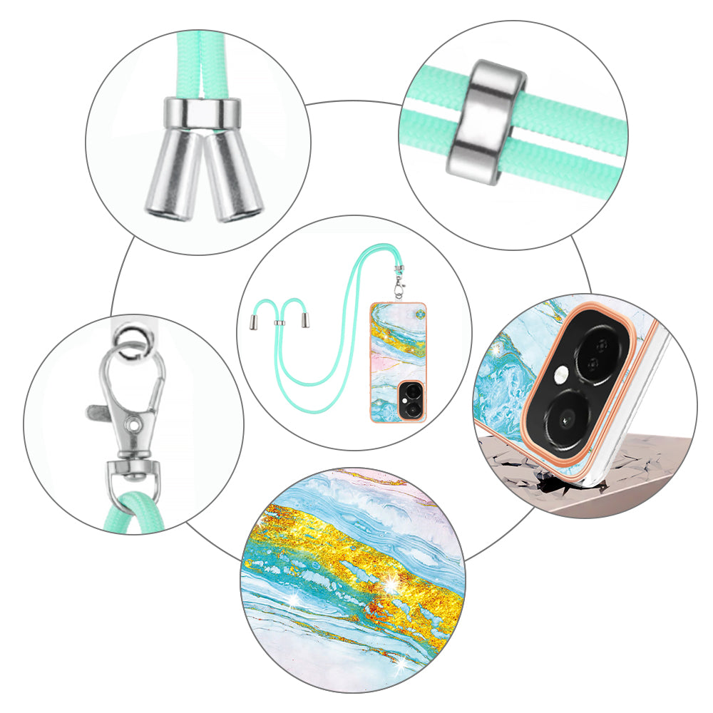 YB IMD Series-9 For OnePlus Nord CE 3 Lite 5G / N30 5G Marble Pattern IMD Case Electroplated TPU Cover with Lanyard - Green 004