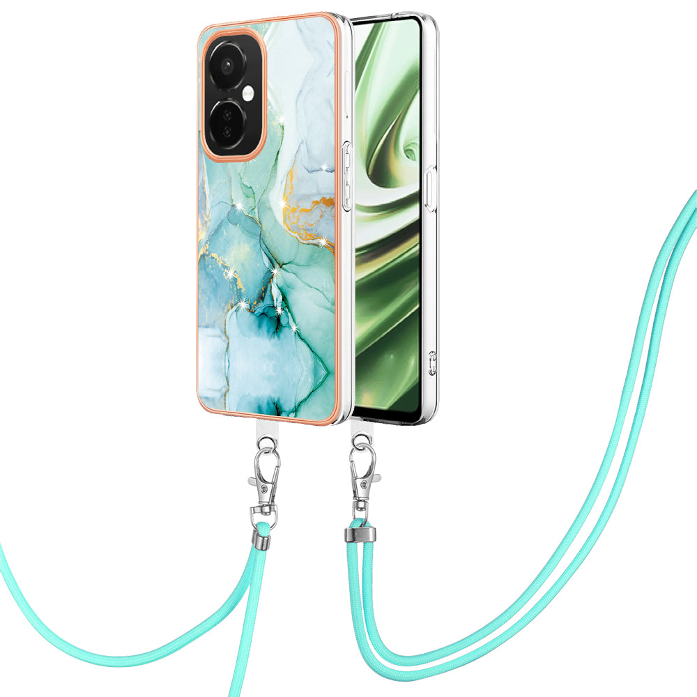 YB IMD Series-9 For OnePlus Nord CE 3 Lite 5G / N30 5G Marble Pattern IMD Case Electroplated TPU Cover with Lanyard - Green 003