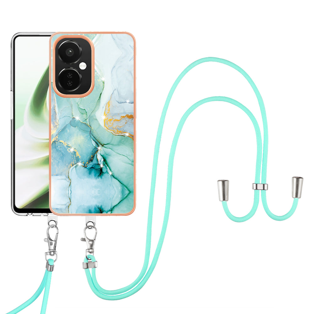 YB IMD Series-9 For OnePlus Nord CE 3 Lite 5G / N30 5G Marble Pattern IMD Case Electroplated TPU Cover with Lanyard - Green 003