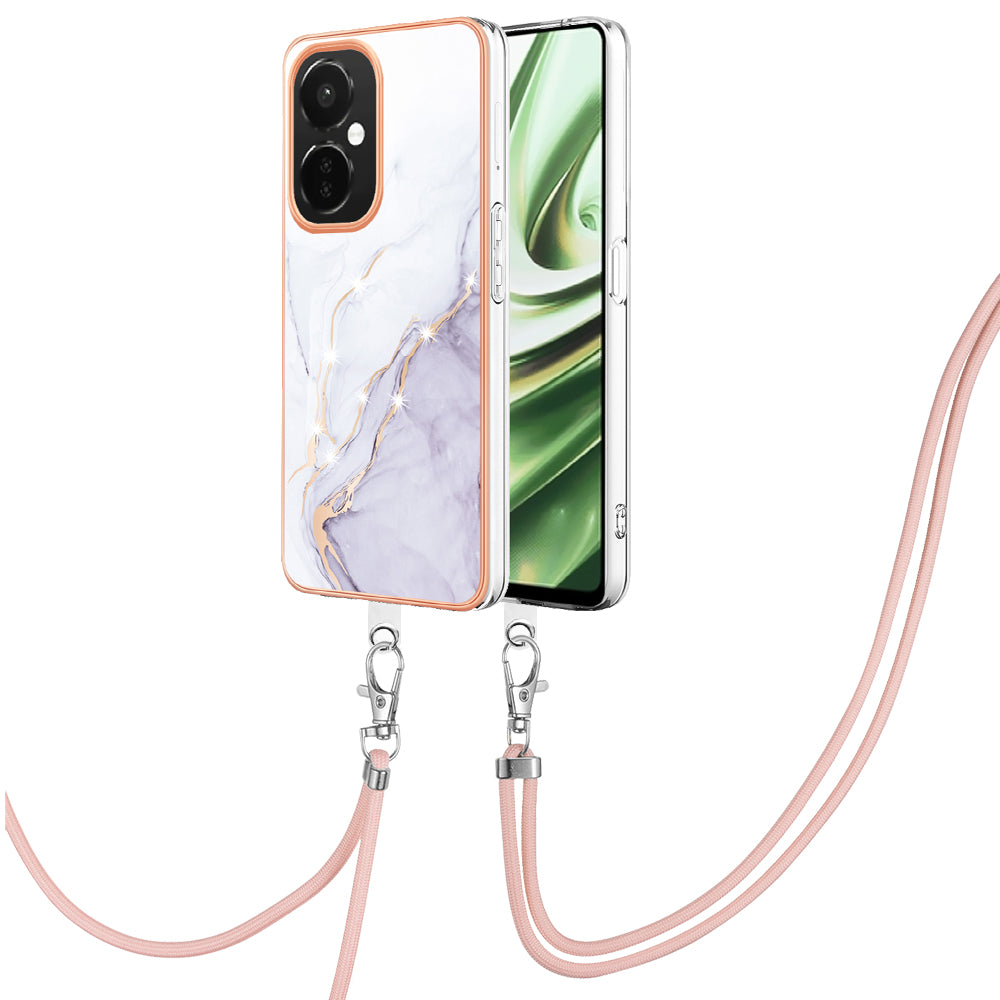 YB IMD Series-9 For OnePlus Nord CE 3 Lite 5G / N30 5G Marble Pattern IMD Case Electroplated TPU Cover with Lanyard - White 006