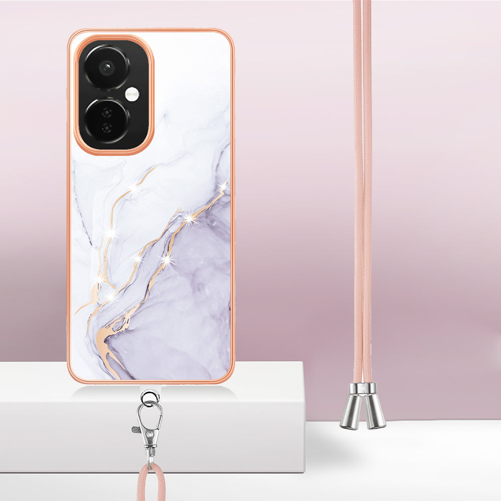 YB IMD Series-9 For OnePlus Nord CE 3 Lite 5G / N30 5G Marble Pattern IMD Case Electroplated TPU Cover with Lanyard - White 006