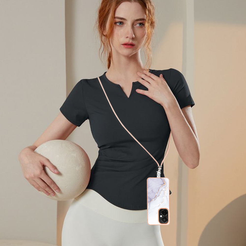 YB IMD Series-9 For OnePlus Nord CE 3 Lite 5G / N30 5G Marble Pattern IMD Case Electroplated TPU Cover with Lanyard - White 006