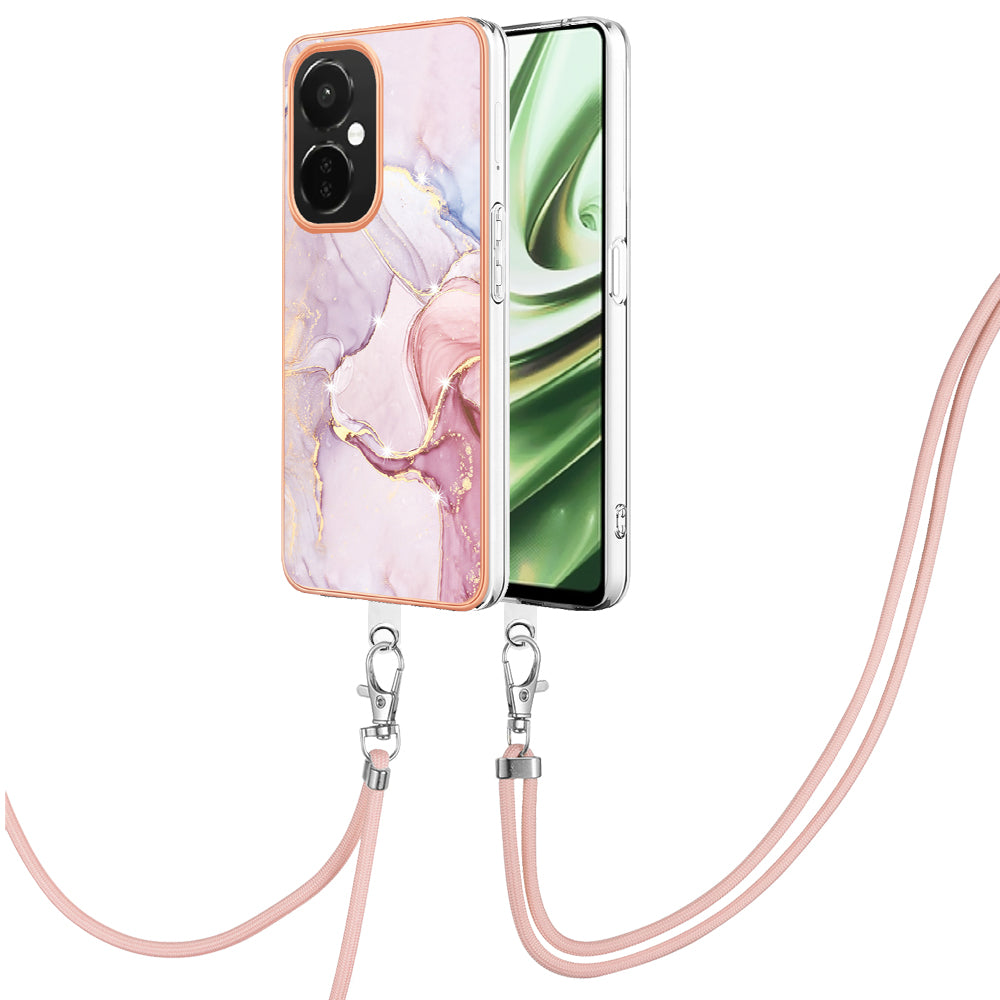 YB IMD Series-9 For OnePlus Nord CE 3 Lite 5G / N30 5G Marble Pattern IMD Case Electroplated TPU Cover with Lanyard - Rose Gold 005