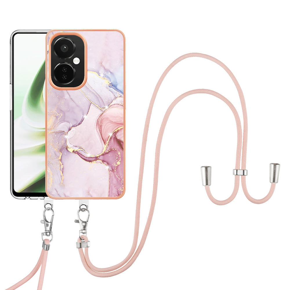 YB IMD Series-9 For OnePlus Nord CE 3 Lite 5G / N30 5G Marble Pattern IMD Case Electroplated TPU Cover with Lanyard - Rose Gold 005