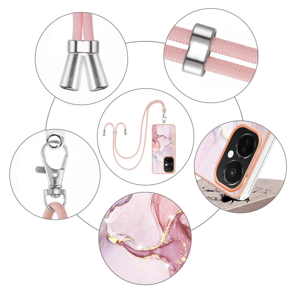 YB IMD Series-9 For OnePlus Nord CE 3 Lite 5G / N30 5G Marble Pattern IMD Case Electroplated TPU Cover with Lanyard - Rose Gold 005