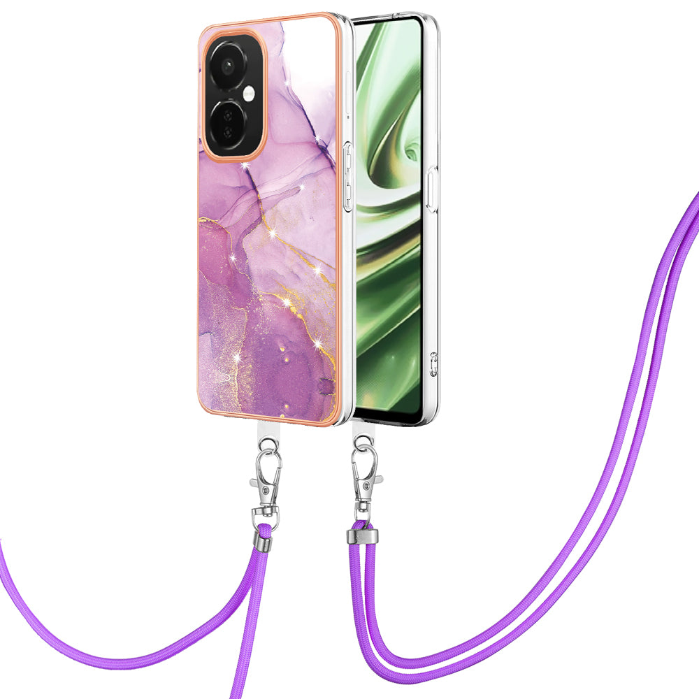 YB IMD Series-9 For OnePlus Nord CE 3 Lite 5G / N30 5G Marble Pattern IMD Case Electroplated TPU Cover with Lanyard - Purple 001