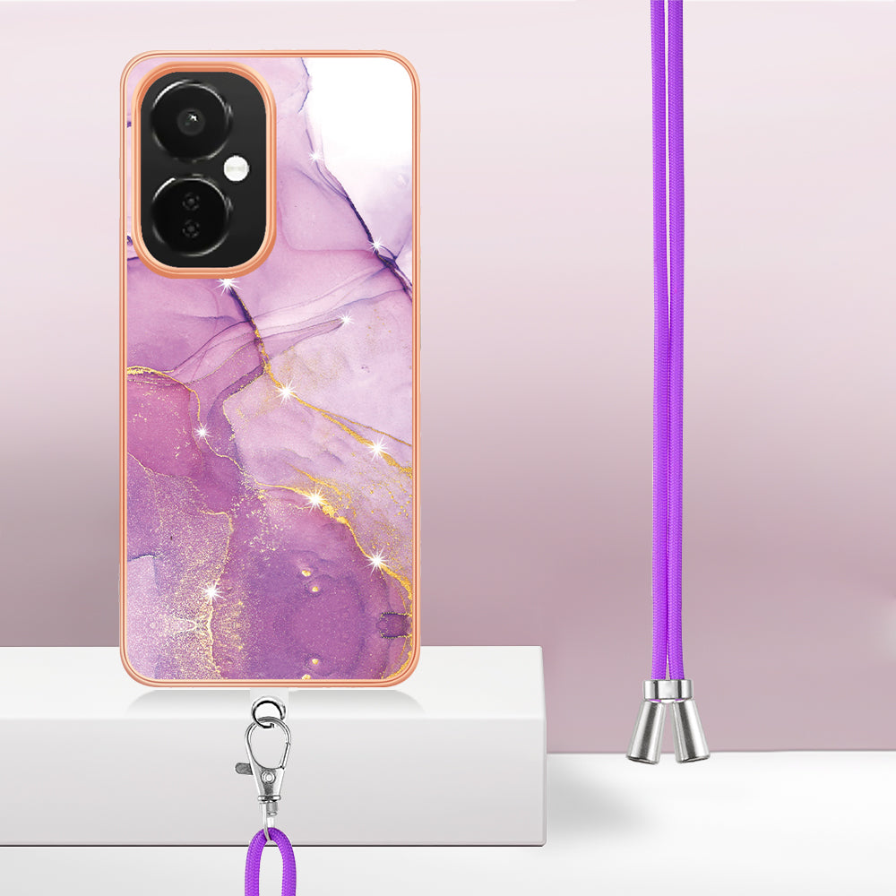 YB IMD Series-9 For OnePlus Nord CE 3 Lite 5G / N30 5G Marble Pattern IMD Case Electroplated TPU Cover with Lanyard - Purple 001