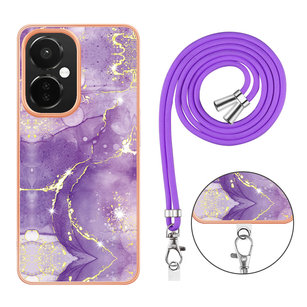 YB IMD Series-9 For OnePlus Nord CE 3 Lite 5G / N30 5G Marble Pattern IMD Case Electroplated TPU Cover with Lanyard - Purple 002