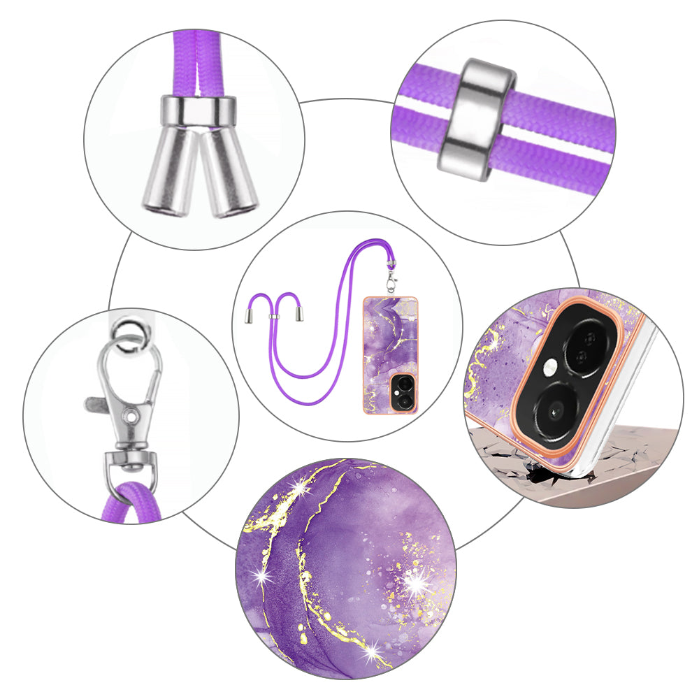 YB IMD Series-9 For OnePlus Nord CE 3 Lite 5G / N30 5G Marble Pattern IMD Case Electroplated TPU Cover with Lanyard - Purple 002