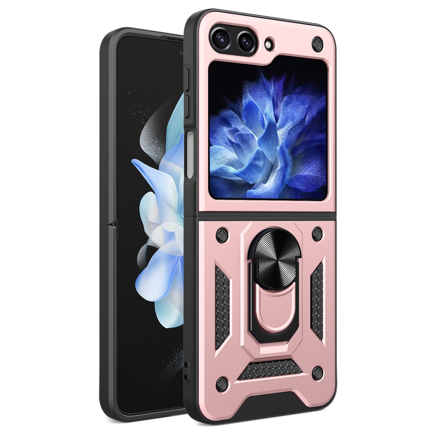 Kickstand Phone Case for Samsung Galaxy Z Flip5 5G , PC+TPU Magnetic Car Mount Phone Cover - Rose Gold
