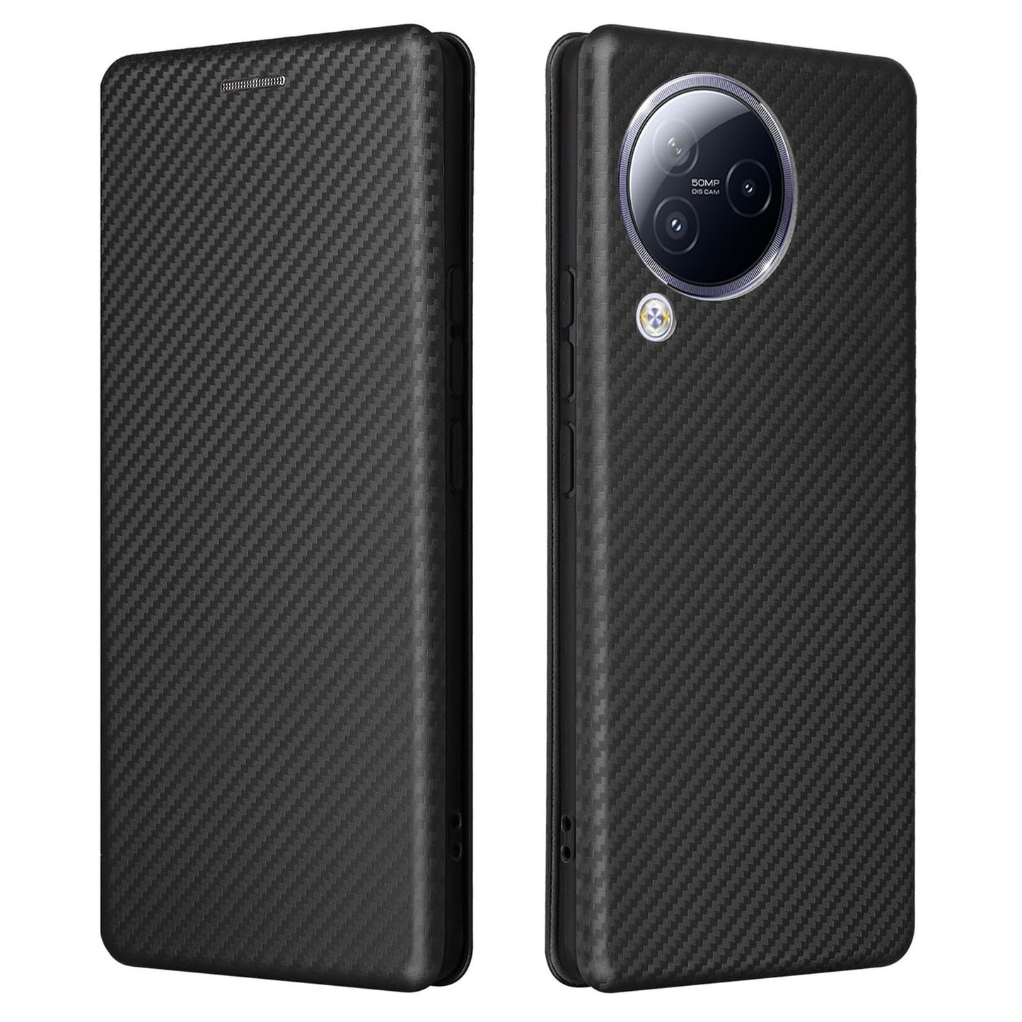 Uniqkart for Xiaomi Civi 3 5G Anti-Scratch Leather Phone Stand Case Carbon Fiber Texture Cover with Card Holder - Black