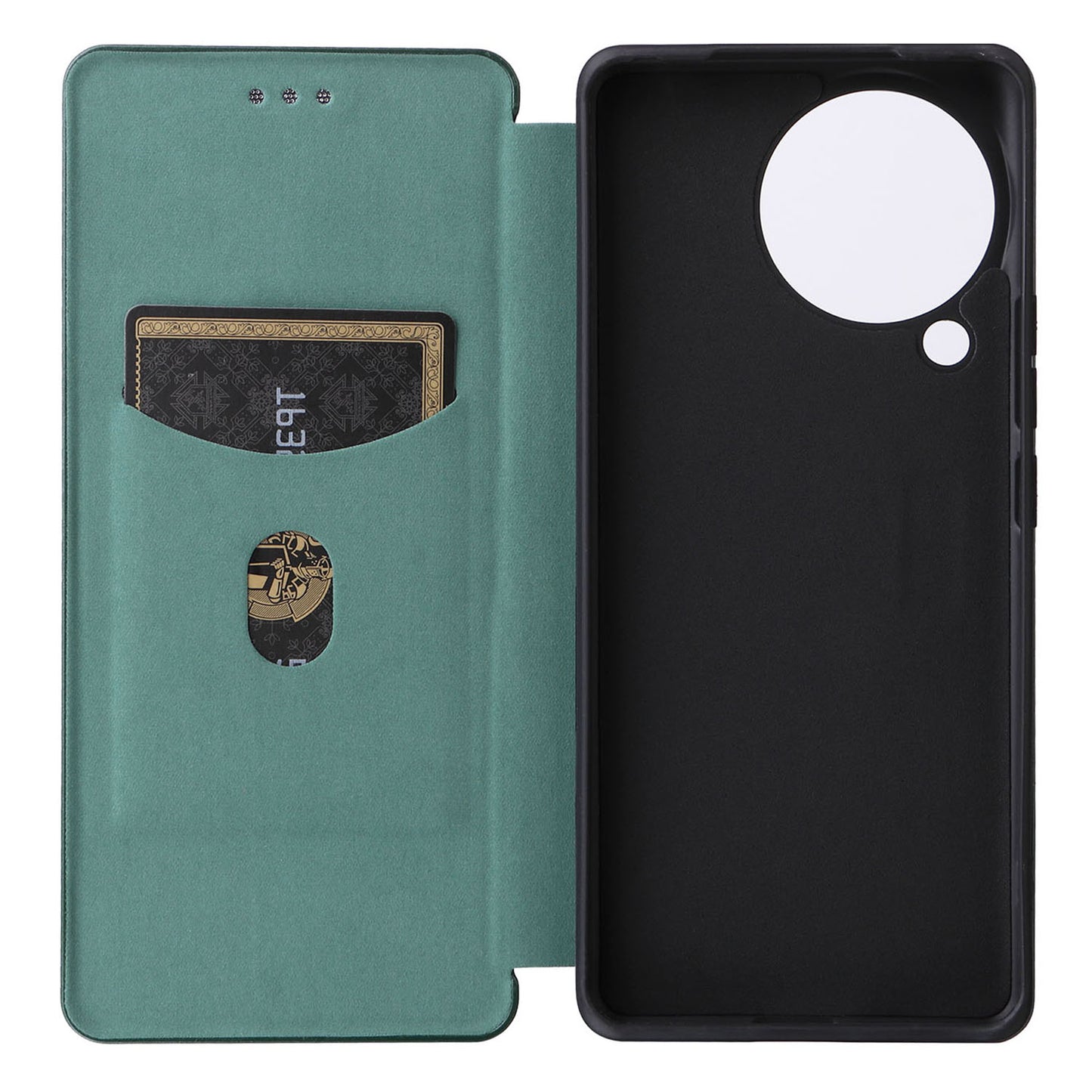 Uniqkart for Xiaomi Civi 3 5G Anti-Scratch Leather Phone Stand Case Carbon Fiber Texture Cover with Card Holder - Green