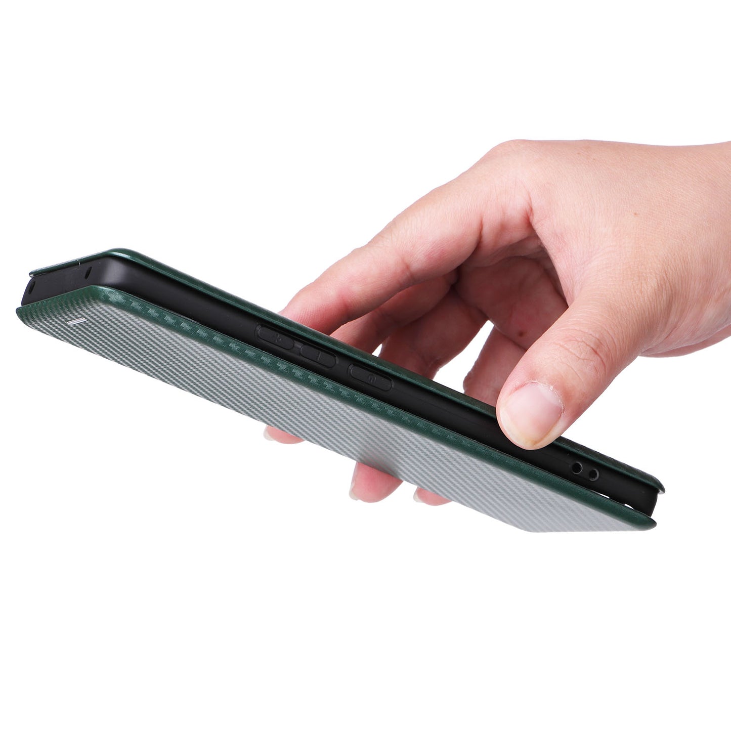 Uniqkart for Xiaomi Civi 3 5G Anti-Scratch Leather Phone Stand Case Carbon Fiber Texture Cover with Card Holder - Green