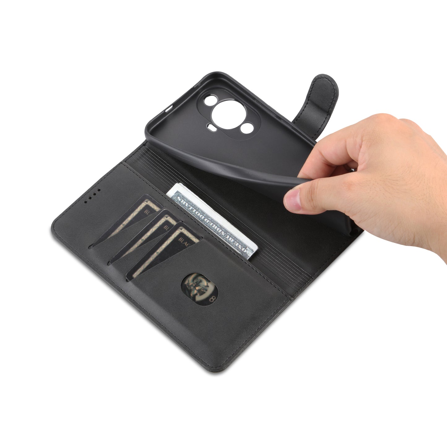 Uniqkart For Huawei nova 11 Cell Phone Cover Stand Wallet PU Leather Phone Case - Black