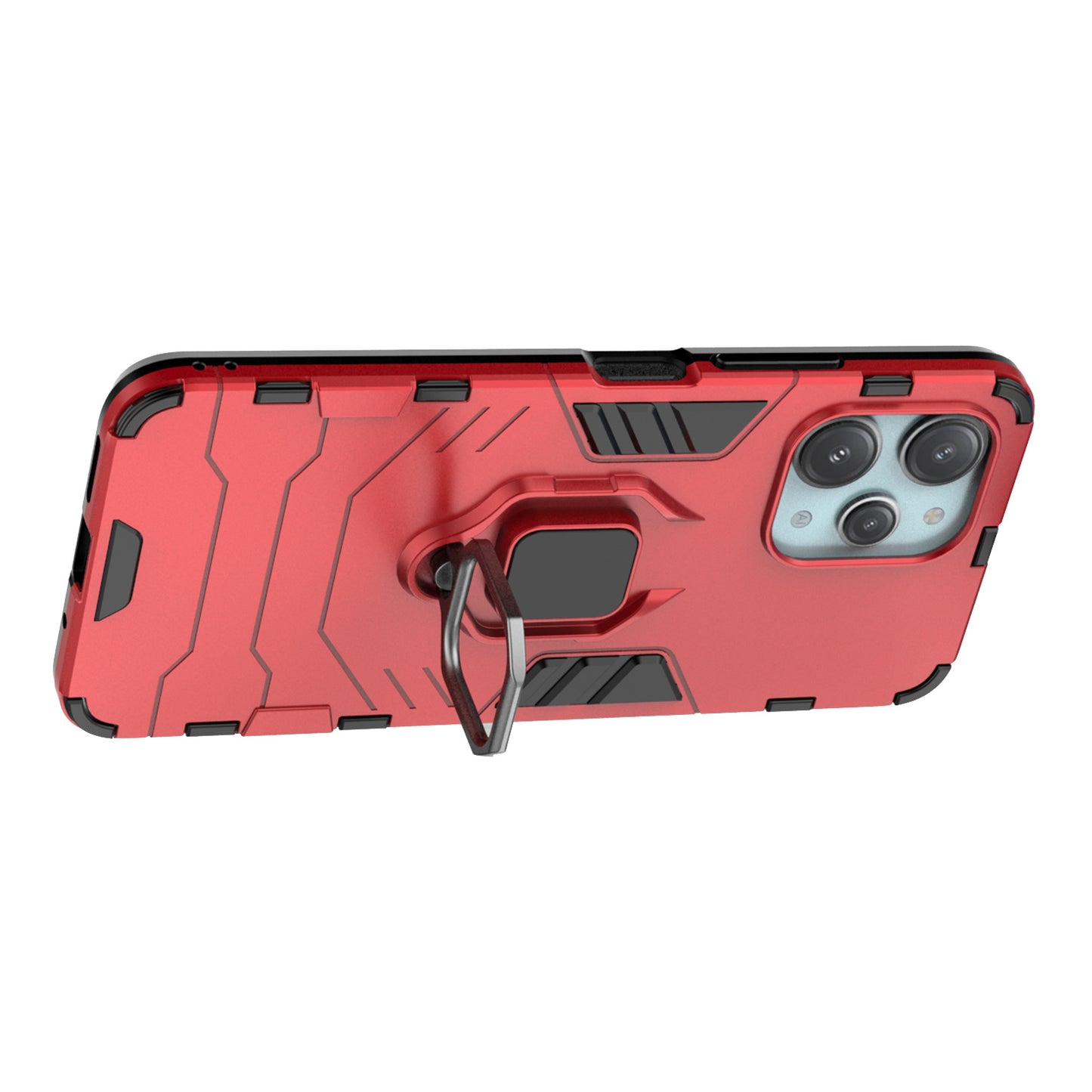 Uniqkart for Xiaomi Redmi 12 4G Drop-Proof Shell Ring Holder Kickstand Protective Cover TPU + PC Phone Case - Red