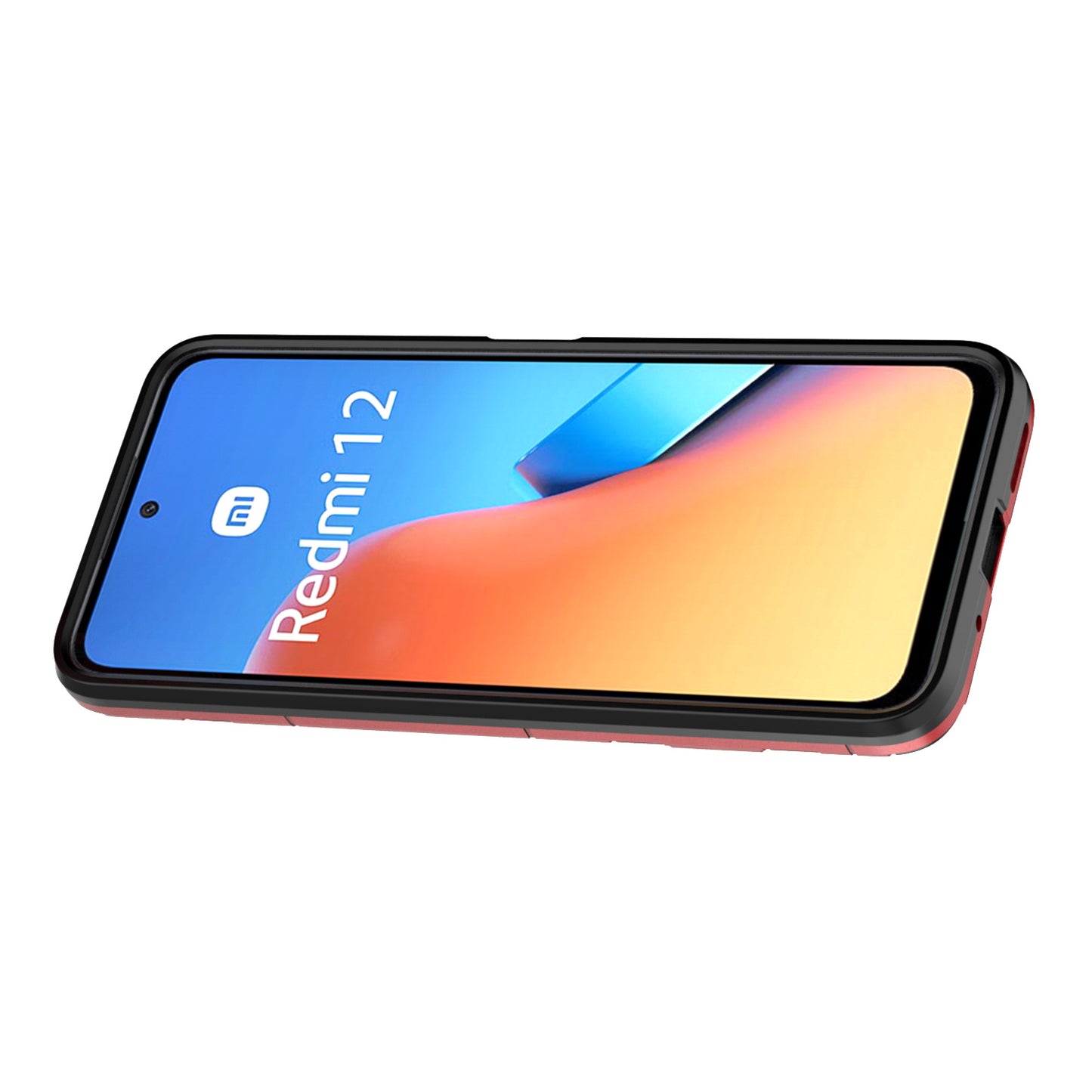 Uniqkart for Xiaomi Redmi 12 4G Drop-Proof Shell Ring Holder Kickstand Protective Cover TPU + PC Phone Case - Red