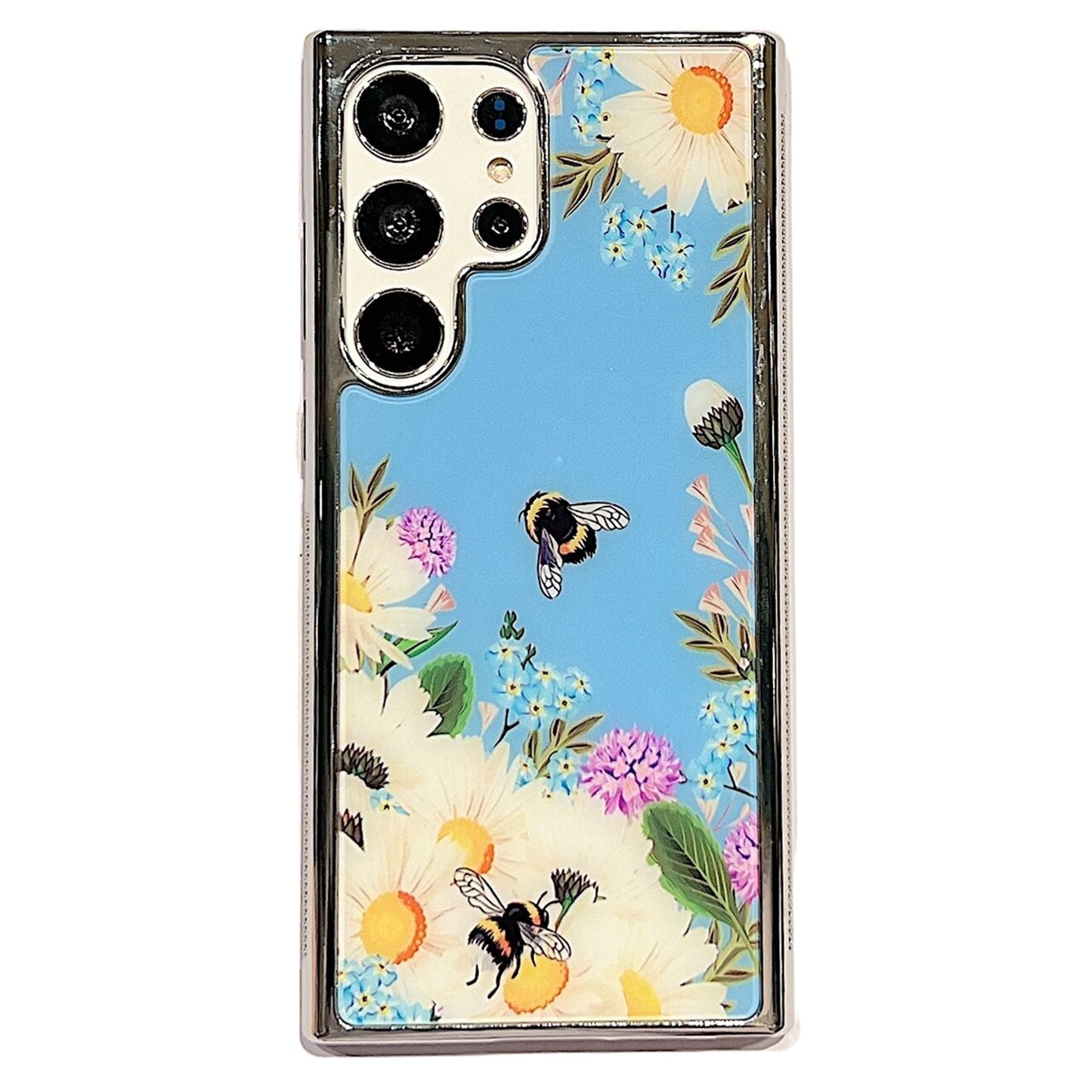 Uniqkart for Samsung Galaxy S23 Ultra Flower Pattern Electroplating Edge IMD Cover PC+TPU Phone Case - Style D