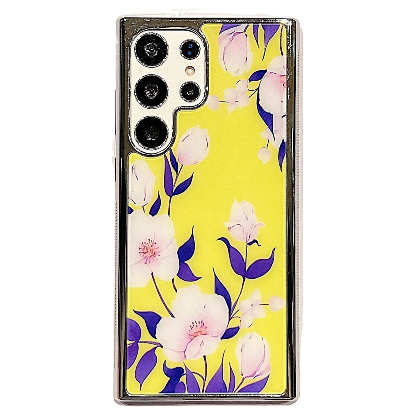 Uniqkart for Samsung Galaxy S23 Ultra Flower Pattern Electroplating Edge IMD Cover PC+TPU Phone Case - Style E