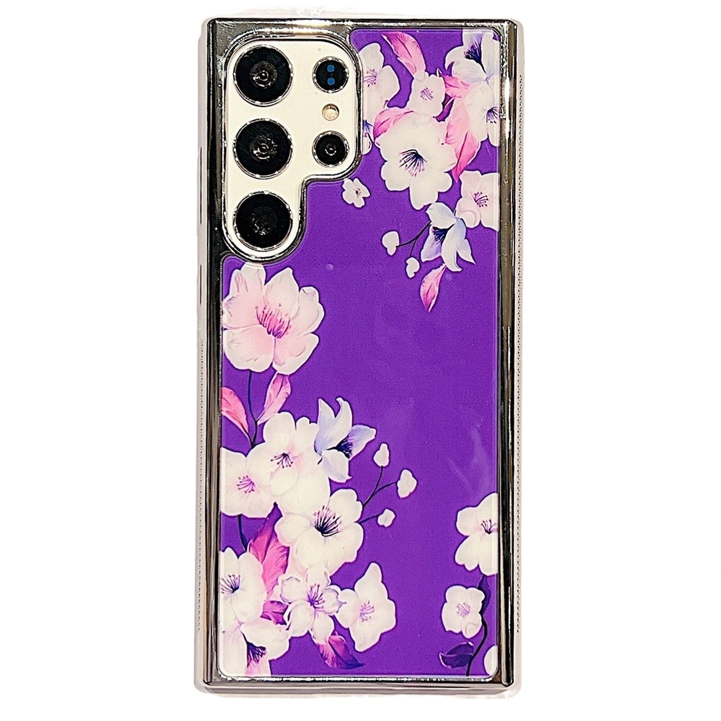 Uniqkart for Samsung Galaxy S23 Ultra Flower Pattern Electroplating Edge IMD Cover PC+TPU Phone Case - Style F
